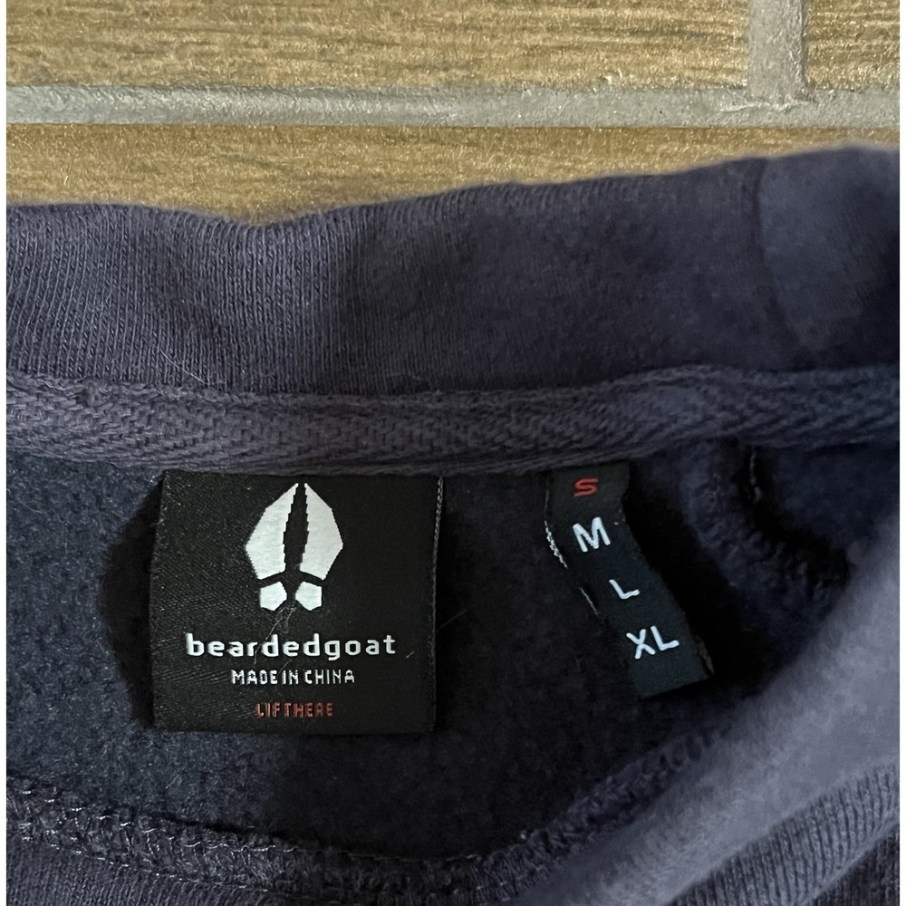 Bearded Goat BDGT Men's Sweatshirt Size S Navy Long Sleeve Kangaroo Pocket - Picture 5 of 6